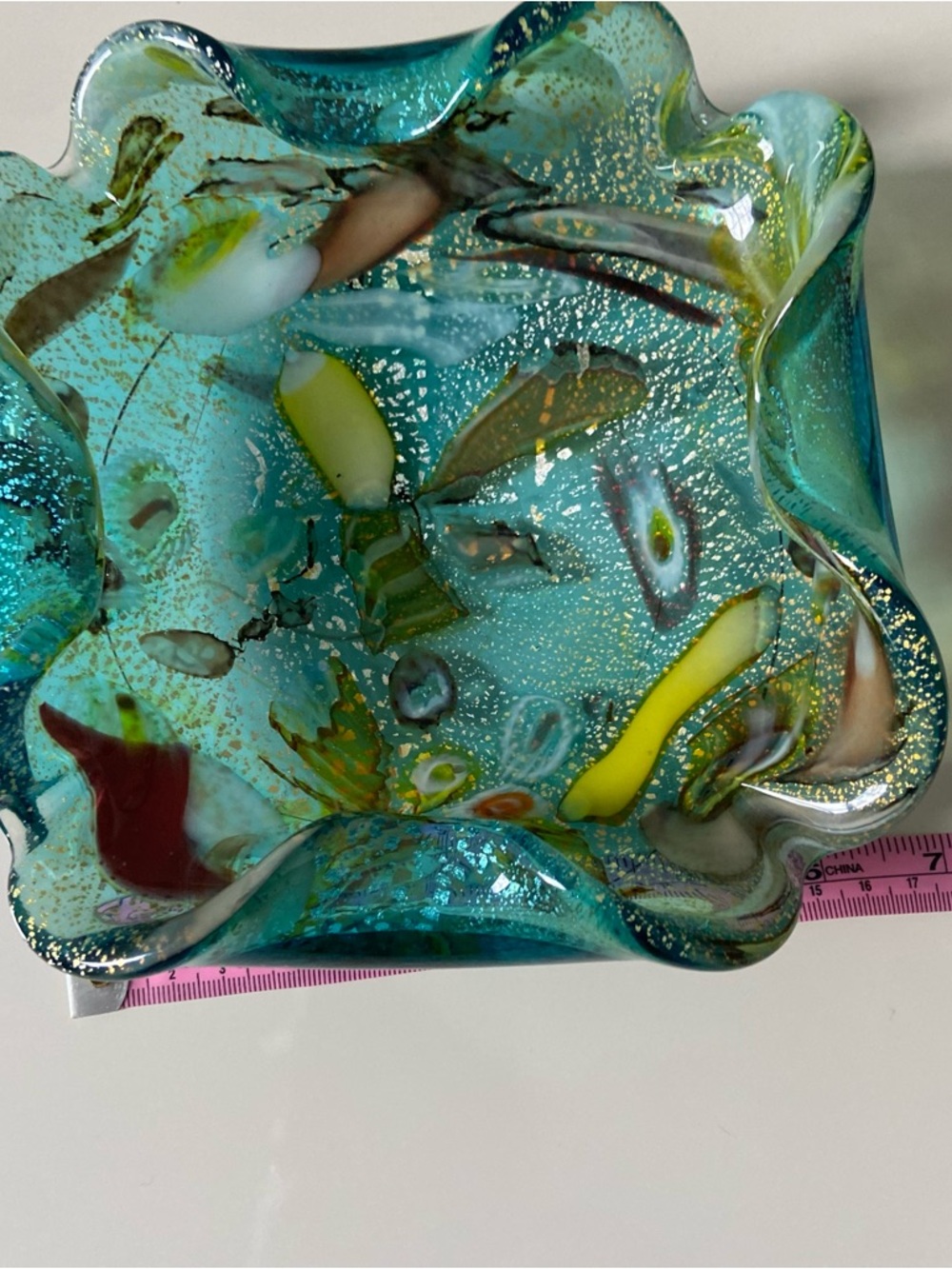 Murano Tutti Frutti Bowl - Avem Dino Martens Style - Green - Teal - Aventurine - Picture 9 of 11